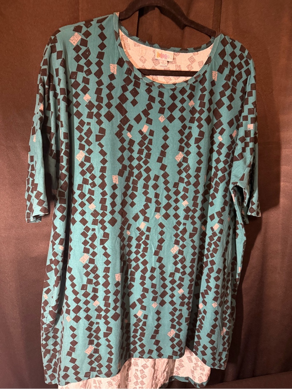 LuLaRoe Teal and Black Diamond Print Top